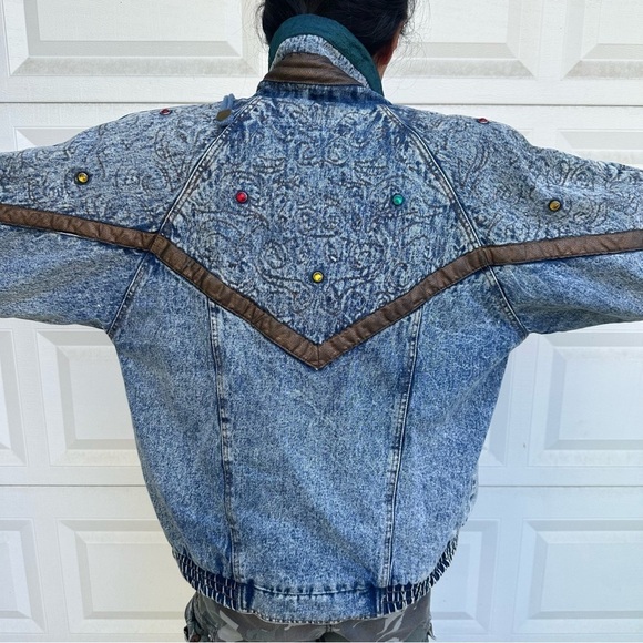 Vintage Current Seen men’s medium women’s large denim jacket bejewelled puffy - Picture 6 of 9